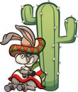 Mexican cartoon donkey resting on a cactus.