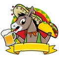 Mexican donkey serving tacos and beer. Vector illustration Royalty Free Stock Photo