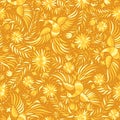 Vector Mexican embroidery gold seamless pattern