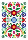 Mexican folk art style vector floral rectangle perfect for greeting card or invitation design, colorful pattern with flowers inspi Royalty Free Stock Photo