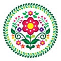 Mexican folk art style vector mandala floral pattern in frame, colorful round composition Royalty Free Stock Photo