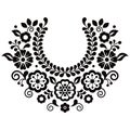 Mexican traditional folk art style vector pattern with flowers, black and white wreath shaped floral design inspired by traditiona