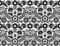 Seamless vector pattern with Mexican floral morif, black and white textile or fabric print design inspired by traditional embroide