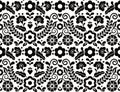 Seamless vector pattern with Mexican floral morif, black and white textile or fabric print design inspired by traditional embroide Royalty Free Stock Photo