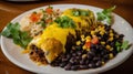 Mexican enchiladas with black beans, corn and cheese