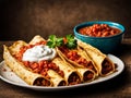 Mexican enchiladas with chicken, vegetables, corn, beans, tomato sauce and cheese Royalty Free Stock Photo