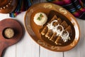 Mexican Enchiladas de Mole table top view Royalty Free Stock Photo