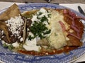 Mexican enchiladas three diferent salsas Royalty Free Stock Photo