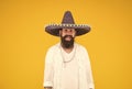 mexican energetic temper. having fun on mexican party. mature bearded hipster in sombrero. summer holiday and vacation Royalty Free Stock Photo