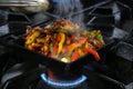 Mexican fajitas on sizzling plate Royalty Free Stock Photo