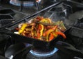 Mexican fajitas on sizzling plate