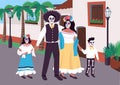 Mexican family at carnival flat color vector illustration