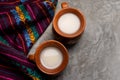 Mexican fermented beverage called pulque on a gray background Royalty Free Stock Photo
