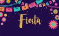 Mexican Fiesta banner and poster design with flags, flowers, decorations Royalty Free Stock Photo