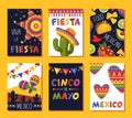 Mexican fiesta card set, festival decoration and design Royalty Free Stock Photo