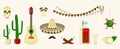 Mexican Fiesta, Cinco de Mayo. Vector template with traditional mexican symbols