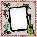 Mexican fiesta frame with sombrero's, cactus, chili's and guitar Royalty Free Stock Photo