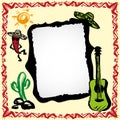 Mexican fiesta frame with sombrero's, cactus, chili's and guitar Royalty Free Stock Photo