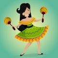 Mexican Fiesta Party Invitation with beautiful Mexican woman dancing with maracas. Royalty Free Stock Photo