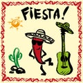 Mexican Fiesta Party Invitation with maracas, sombrero and guita Royalty Free Stock Photo