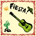 Mexican Fiesta Party Invitation with maracas, sombrero and guita Royalty Free Stock Photo