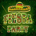 Mexican Fiesta Party Invitation with sombrero and colorful ethnic tribal ornate title. Hand drawn vector illustration poster with Royalty Free Stock Photo