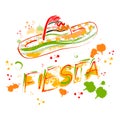 Mexican Fiesta Party Invitation with sombrero. Hand drawn vector illustration poster Royalty Free Stock Photo