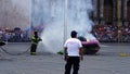 Mexican fireman extinguishing fire