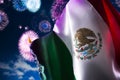 Mexican flag with fireworks, independence day, cinco de mayo celebration Royalty Free Stock Photo