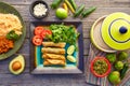 Mexican flautas rolled tacos with salsa