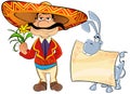 Mexican with a flower and a donkey. Royalty Free Stock Photo