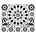 Mexican folk art style vector design with flowers and geometric mandala