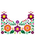 Mexican folk art style vector floral greeting card or invitation design, colorful pattern with flowers inspired by traditional emb