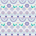 Mexican folk art vector seamless pattern with birds and flowers, colorful fiesta design inspired by traditional art form Mexico Royalty Free Stock Photo