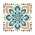 Mexican Folklore-inspired Stencil Art Tile With Ornate Orange And Green Design