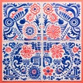 Mexican Folklore-inspired Tile Design With Blue And White Floral Squares