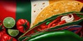 Mexican food background with traditional spicy taco dish. Royalty Free Stock Photo