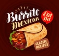 Mexican food, banner. Burrito, kebab, meal, eating concept. Lettering vector illustration Royalty Free Stock Photo