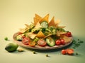 mexican food, beef and chicken fajitas with mexican sauces seen from above, mexican restaurant, typical dish, created with AI Royalty Free Stock Photo