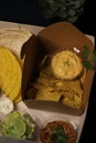 Mexican food box delivery with nachos cheddar cheese dip