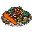 Mexican food Castacan tacos. Hand drawn vector illustration in doodle style