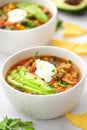 Mexican food. Chicken enchilada soup. Royalty Free Stock Photo