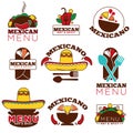 Mexican food cuisine or restaurant menu vector icon templates set