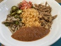 Mexican Food, Delicious Rice Bowl with Chicken and Mushroom Royalty Free Stock Photo