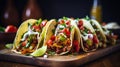 Mexican food - delicious taco shells with ground beef and home made salsa