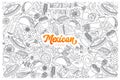 Mexican food doodle set with orange lettering