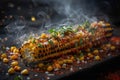 Mexican food - elote, wood background, menu shot