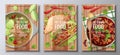 Mexican food flyer set on wooden background. Tacos, lime and bean soup. Banner, menu, poster, advertisement of