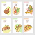 Mexican Food Hand Drawn Brochure Template Set. Mexico Traditional Cuisine Cards Royalty Free Stock Photo