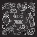 Mexican Food Hand Drawn Doodle Chalkboard. Mexico Traditional Cuisine Royalty Free Stock Photo